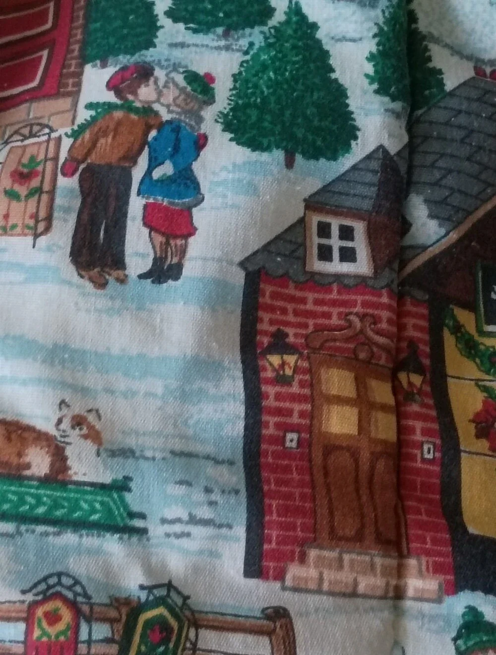 Vintage JC Penney Christmas Village Holiday Winter Fest Quilt Twin Comforter 80s